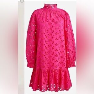 J. Crew - Ruffleneck Mini Eyelet Dress - Vibrant Pink (S)